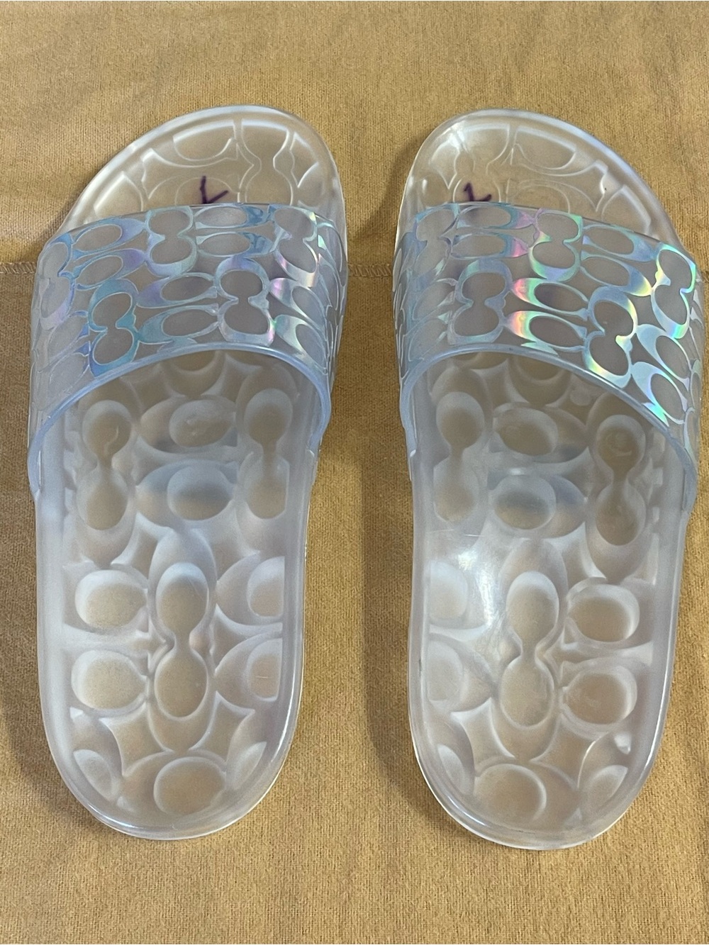 Coach Clear Iridescent Slide Sandals Size:5B
